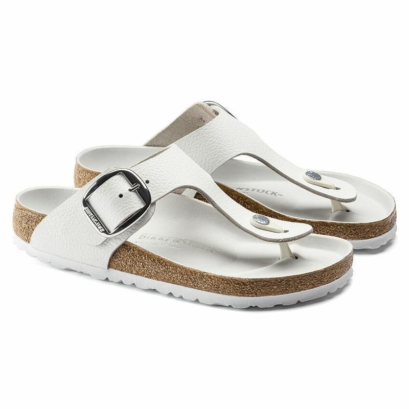 Birkenstock Big Přezkou Læder Gizeh Dame Hvide | DK 425RVD